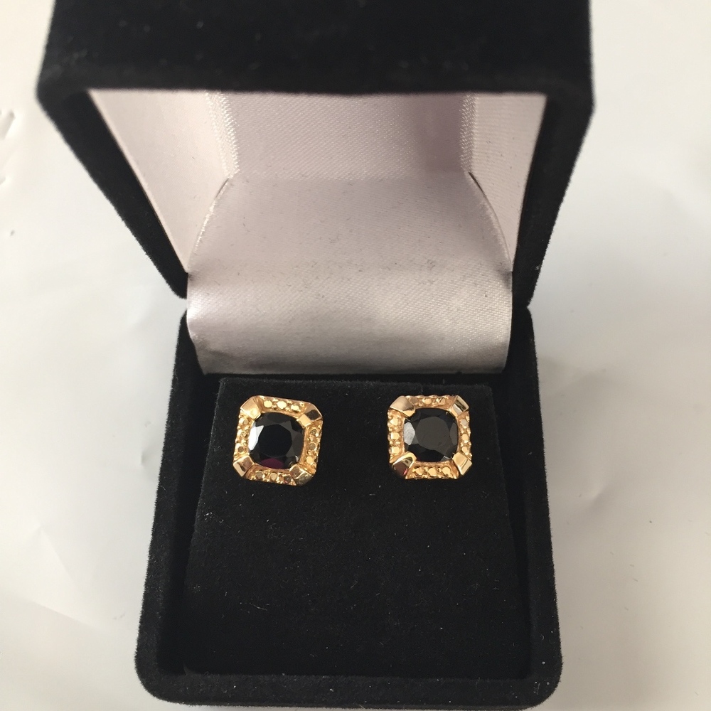 Black Spinel and 18K Gold over Silver Earrings
